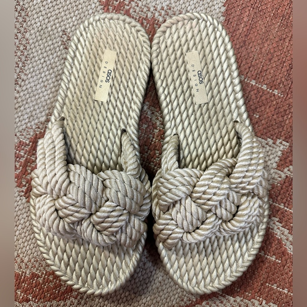 ASOS Cream Braided Slide Sandals